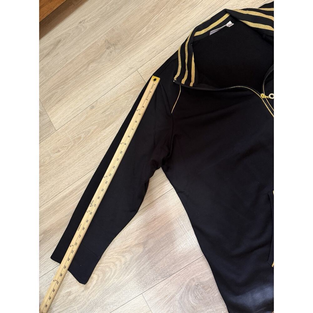 Quacker Factory Black & Gold Zip Up Jacket 2X Sporty Casual Lounge Jacket - Picture 7 of 9